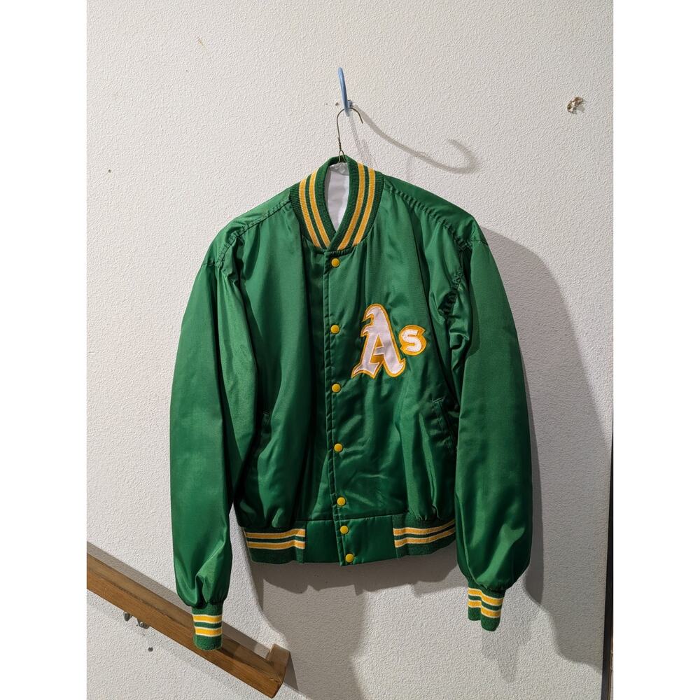 Vintage Oakland Athletics A's Jacket Mens L Green Starter Satin Bomber MLB 80s